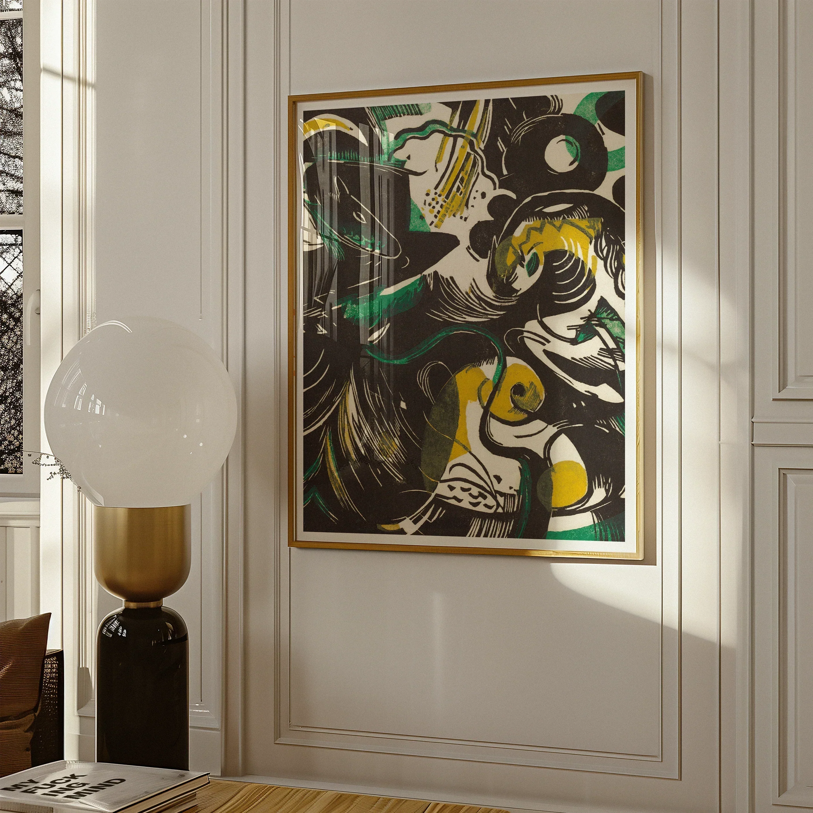 Genesis Ii - Franz Marc Abstract Expressionist Art Print, Abstract Artwork Bold Black Yellow Green Patterns Gold
