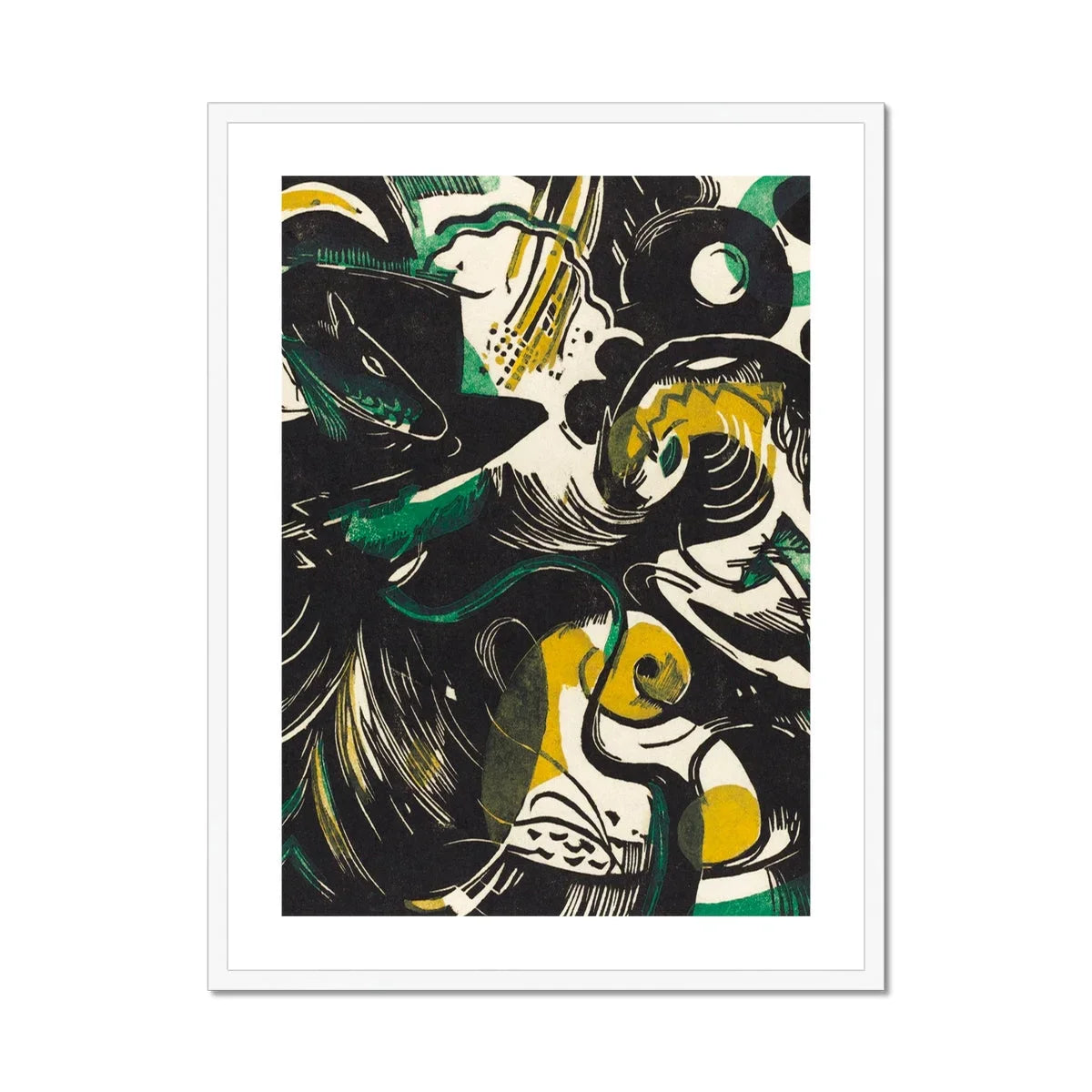 Genesis Ii - Franz Marc Abstract Expressionist Art Print, Abstract Artwork Bold Patterns Black Green Yellow Colors