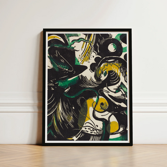 Genesis Ii - Franz Marc Abstract Expressionist Art Print / Canvas Artwork Black Frame Bold Green Yellow Shapes Marc’s, Primordial Energy