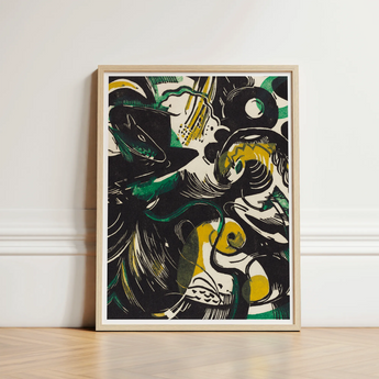 Genesis Ii - Franz Marc Abstract Expressionist Art Print / Canvas Framed Artwork Bold Black Green Yellow Shapes Marc’s, Primordial Energy