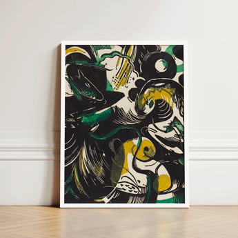 Genesis Ii - Franz Marc Abstract Expressionist Art Print / Canvas Framed Artwork Bold Black Green Yellow Shapes Marc’s, Primordial Energy