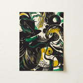 Abstract Art Print Bold Black Green Yellow Linework Franz Marc’s Genesis, Primordial Energy Bursts