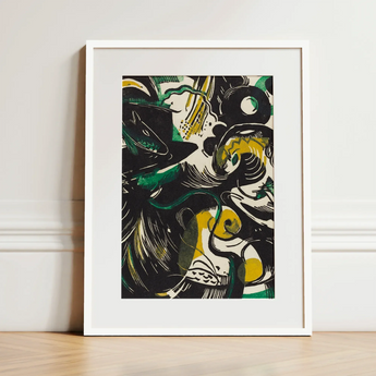 Genesis Ii - Franz Marc Abstract Expressionist Art Print / Canvas Framed Abstract Artwork Bold Black Green Yellow Shapes Franz Marc’s