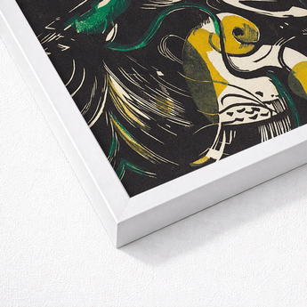 Genesis Ii - Franz Marc Abstract Expressionist Art Print / Canvas Framed Artwork Stylized Depiction Fish Bold Yellow Marc’s, Primordial