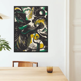 Genesis Ii - Franz Marc Expressionist Art Framed Canvas, Abstract Artwork Bold Black Yellow Green Shapes Dynamic