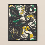 Genesis Ii - Franz Marc Expressionist Art Framed Canvas, Abstract Painting Shapes Black Green Yellow