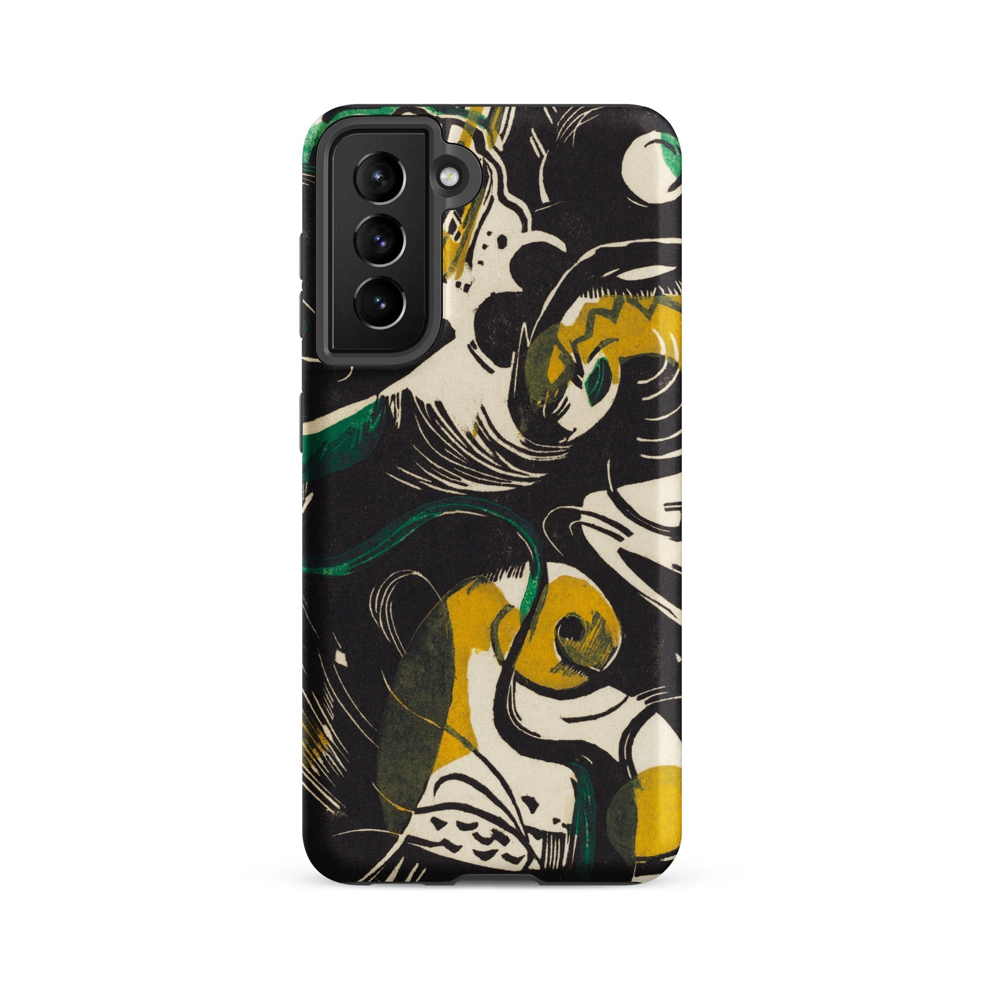 Genesis Ii Franz Marc Samsung Case, Galaxy S21 Fe / Matte, Black Smartphone Case Abstract Design Green Yellow White