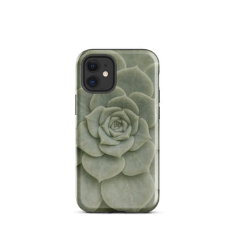 Geometric Succulent Phone Case Iphone 12 Mini / Gloss Sleek Matte-finish Phone Case Detailed Muted Green Succulent Baja California’s Stone,