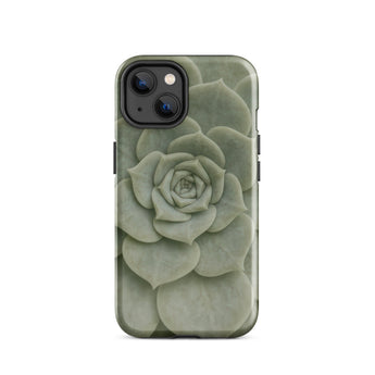 Geometric Succulent Phone Case Iphone 14 / Gloss Sleek Matte-finish Phone Case Detailed Muted Green Succulent Baja California’s Stone,