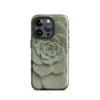Geometric Succulent Phone Case Iphone 15 Pro / Gloss Sleek Matte-finish Phone Case Detailed Muted Green Succulent Baja California’s Stone,
