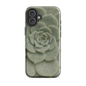 Geometric Succulent Phone Case Iphone 16 Plus / Gloss Sleek Matte-finish Phone Case Detailed Pale Green Succulent Baja California’s Stone,