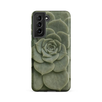 Geometric Succulent Phone Case Samsung Galaxy S21 Fe / Matte Sleek Matte-finish Phone Case Detailed Muted Green Succulent Baja California’s