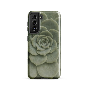 Geometric Succulent Phone Case Samsung Galaxy S21 / Gloss Sleek Matte-finish Phone Case Detailed Muted Green Succulent Baja California’s