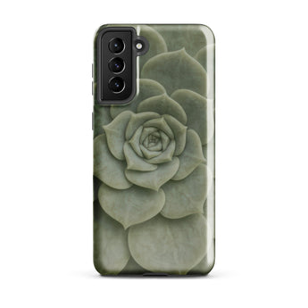 Geometric Succulent Phone Case Samsung Galaxy S21 Plus / Gloss Sleek Matte-finish Phone Case Detailed Muted Green Succulent Baja