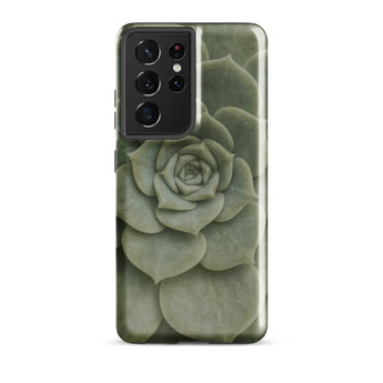 Geometric Succulent Phone Case Samsung Galaxy S21 Ultra / Gloss Sleek Matte-finish Phone Case Detailed Muted Green Succulent Baja