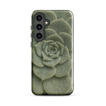 Geometric Succulent Phone Case Samsung Galaxy S24 Plus / Gloss Sleek Phone Case Detailed Muted Green Succulent Design Baja California’s