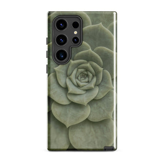 Geometric Succulent Phone Case Samsung Galaxy S24 Ultra / Gloss Sleek Matte-finish Phone Case Detailed Muted Green Succulent Baja