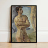 Framed Painting Nude Male Figure Arms Crossed Rendered Bathing Men, Man, Georg Pauli’s Badande, Män, Holds, Companion’s Legs Edge, Art,