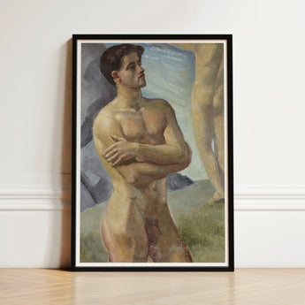 Framed Painting Nude Male Figure Arms Crossed Rendered Bathing Men, Man, Georg Pauli’s Badande, Män, Holds, Companion’s Legs Edge, Art,