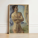 Framed Oil Painting Nude Male Figure Arms Crossed Bathing Men, Man, Georg Pauli’s Badande, Män, Holds, Companion’s Legs Edge, Art, Print