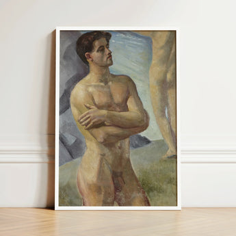 Framed Painting Nude Male Figure Arms Crossed Rendered Bathing Men, Man, Georg Pauli’s Badande, Män, Holds, Companion’s Legs Edge, Art,