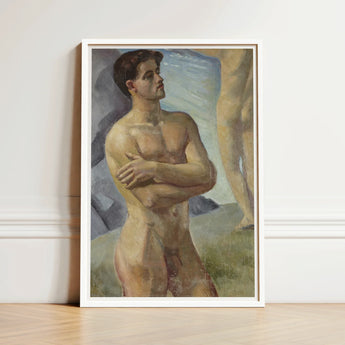 Framed Painting Nude Male Figure Arms Crossed Rendered Bathing Men, Man, Georg Pauli’s Badande, Män, Holds, Companion’s Legs Edge, Art,