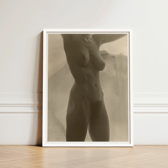 Minimalist White-framed Art Print Sepia-toned Abstract Depiction Nude Alfred Stieglitz, Georgia O’keeffe, Pressed, Small Breasts Caught,