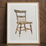 1930s German folk art print of a chair by Edward L. Loper, framed.