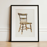 German Chair - Edward L. Loper 1930s Folk Art Print / Canvas, 12x16’’ / 31x41cm / Black Frame / Matboard, Posters Prints & Visual Artwork,