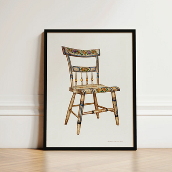 German Chair - Edward L. Loper 1930s Folk Art Print / Canvas Framed Watercolor Illustration Vintage Wooden Floral Painted Captivating,