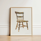 German Chair - Edward L. Loper 1930s Folk Art Print / Canvas Watercolor Illustration Vintage Wooden Floral Geometric Painted Captivating,