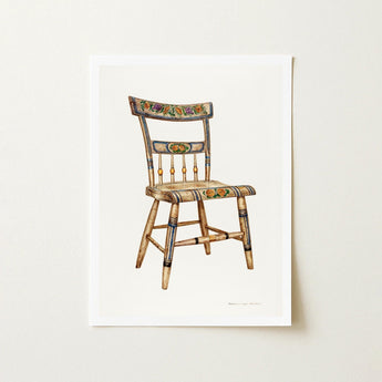 German Chair - Edward L. Loper 1930s Folk Art Print / Canvas Vintage-style Wooden Intricate Floral Fruit Motifs Painted Captivating,