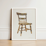 German Chair - Edward L. Loper 1930s Folk Art Print / Canvas Vintage-style Wooden Intricate Floral Patterns Painted Vibrant Captivating,