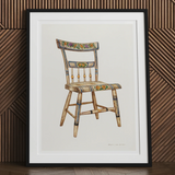 German Chair - Edward L. Loper 1930s Folk Art Print, Colorfully Painted Wooden Chair Floral Designs Seat