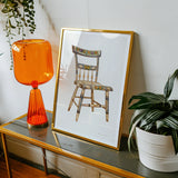 German Chair - Edward L. Loper 1930s Folk Art Print, Framed Artwork Vintage Wooden Chair Decorative Floral Patterns