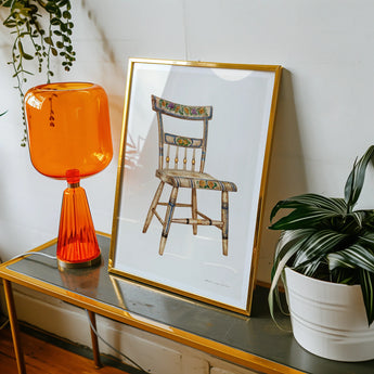 German Chair - Edward L. Loper 1930s Folk Art Print, Framed Artwork Vintage Wooden Chair Decorative Floral Patterns