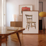 German Chair - Edward L. Loper 1930s Folk Art Print, Framed Artwork Vintage Wooden Chair Painted Floral Designs