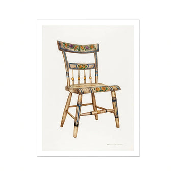 German Chair - Edward L. Loper 1930s Folk Art Print, Hand-painted Wooden Chair Decorative Floral Folk Art Designs