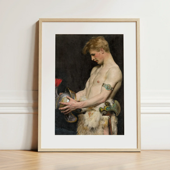 Germanic Warrior with Helmet - Osmar Schindler Art Print / Canvas Framed Art Print Muscular Nude Male Figure Classical Osmar Schindler Gay,