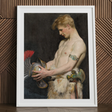 Germanic Warrior with Helmet - Osmar Schindler Art Print / Canvas White-framed Art Print Classical Painting Muscular Bare-chested Man Osmar