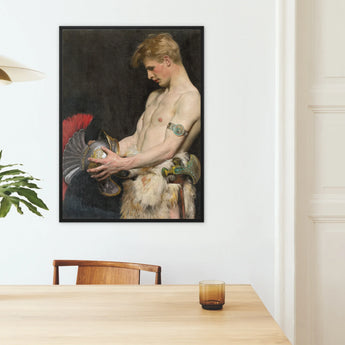 Germanic Warrior with Helmet - Osmar Schindler Framed Canvas, Framed Classical Painting Figure Fan Mounted White Wall