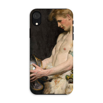Germanic Warrior with Helmet - Osmar Schindler Iphone Case, Xr / Matte, Phone Case Classical Painting Shirtless Male Figure Golden