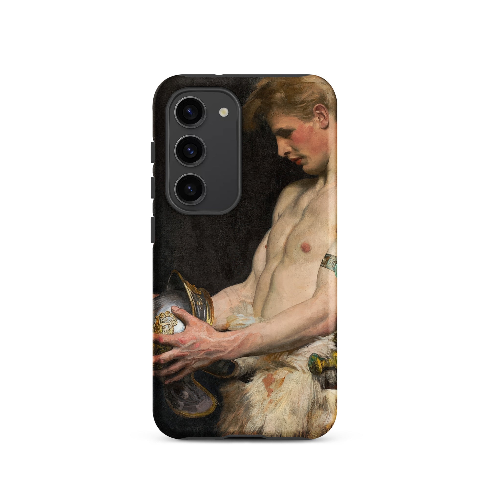 Germanic Warrior with Helmet Osmar Schindler Samsung Case, Galaxy S23 / Matte, Smartphone Case Painting Shirtless Man Helmet