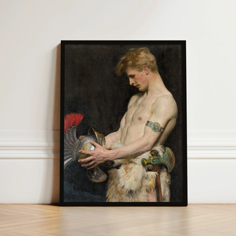 Germanic Warrior with Helmet - Osmar Schindler Art Print / Canvas Black-framed Classical Painting Nude Male Figure Gay, Masterpiece, Prints