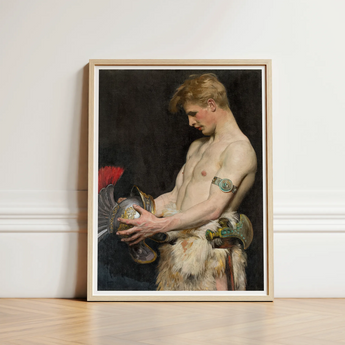 Germanic Warrior with Helmet - Osmar Schindler Art Print / Canvas Framed Muscular Bare-chested Man Classical Attire Gay, Masterpiece, Prints