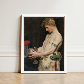 Germanic Warrior with Helmet - Osmar Schindler Art Print / Canvas White-framed Muscular Bare-chested Man Classical Attire Gay, Masterpiece,