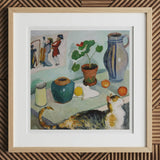 Ghost in the House Stalls - August Macke Art Print, 12x12’’ / 31x31cm / Natural Frame / 2’’ Matboard, Framed Still-life Painting Cat Plants