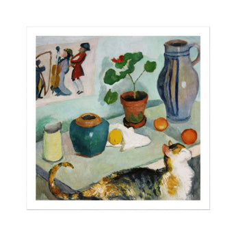 Ghost in the House Stalls - August Macke Art Print, Calico Cat Life Arrangement Pottery Fruit