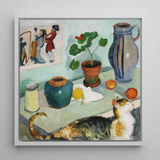 Ghost in the House Stalls - August Macke Art Print / Canvas Framed Painting Life Calico Cat Potted Plant Ceramic August Macke’s Whimsical