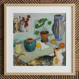 Ghost in the House Stalls - August Macke Art Print / Canvas Framed Painting Life Cat Potted Plant Ceramic Vessels August Macke’s Whimsical